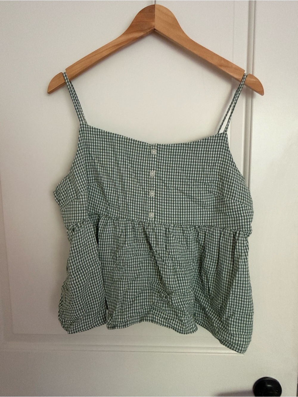 SO Green Gingham Spaghetti Strap Peplum Camisole
